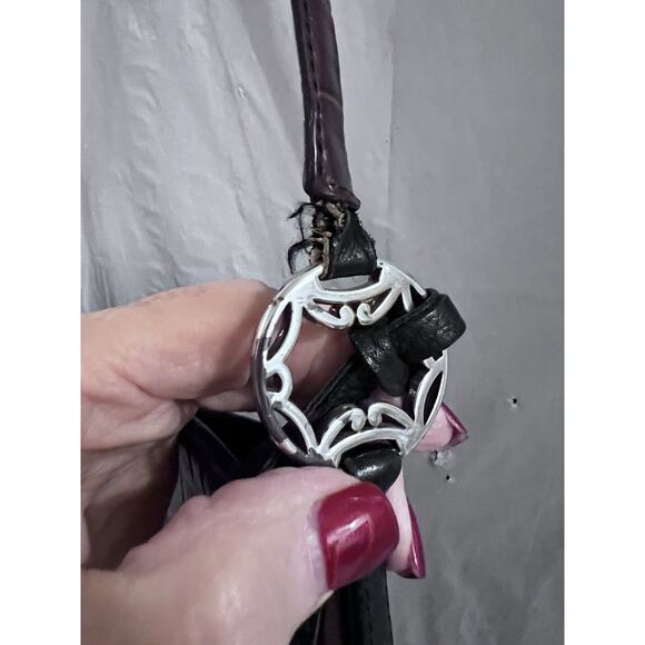 Brighton Vintage Black Pebble Brown Croc Leather Peyton Shoulder Bag 12 X 9 - Picture 5 of 14